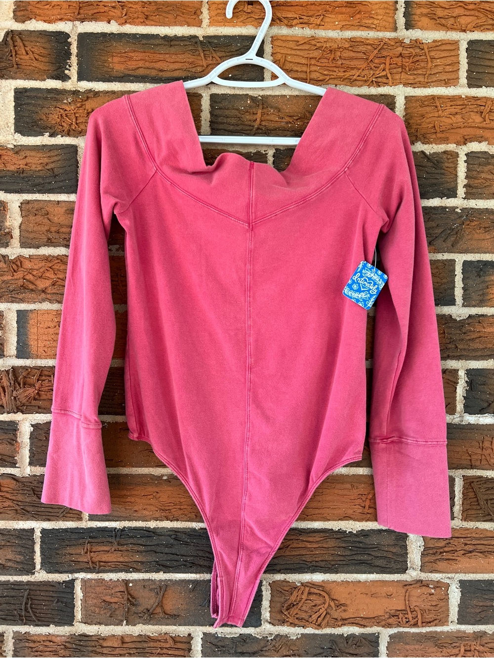 Free People Rose Pink Long-Sleeve Off-Shoulder Bodysuit